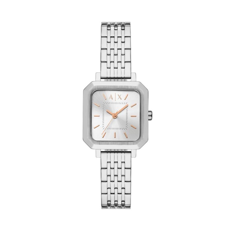 Armani Exchange A|X Women's Watch, Square Three-Hand Stainless Steel Watch for Women