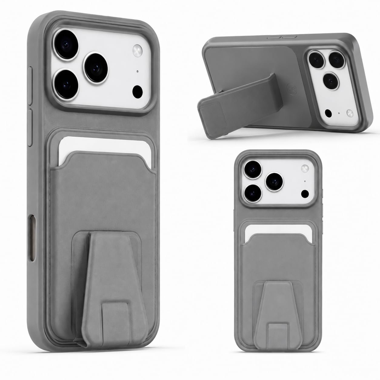 Phone Case with Wallet and Kickstand for iPhone 17 Pro Max Grey