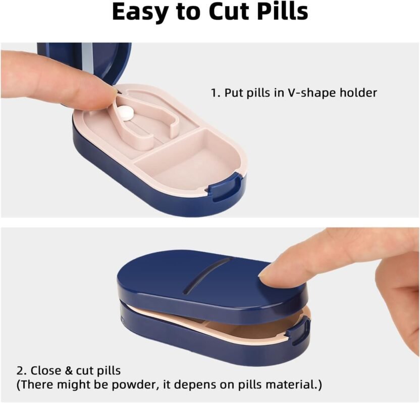 Pill Cutter & Tablet Separator with Stainless Steel Blade | Portable Medicine Splitter for Small & Large Tablets | Easy Pill Cutting & Storage Box for Daily Medication