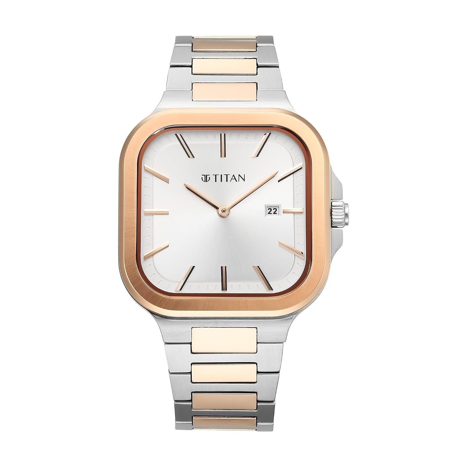 Titan Classique Slim Square Quartz Analog with Date Silver Dial Stainless Steel Strap Watch for Men-90176KM01