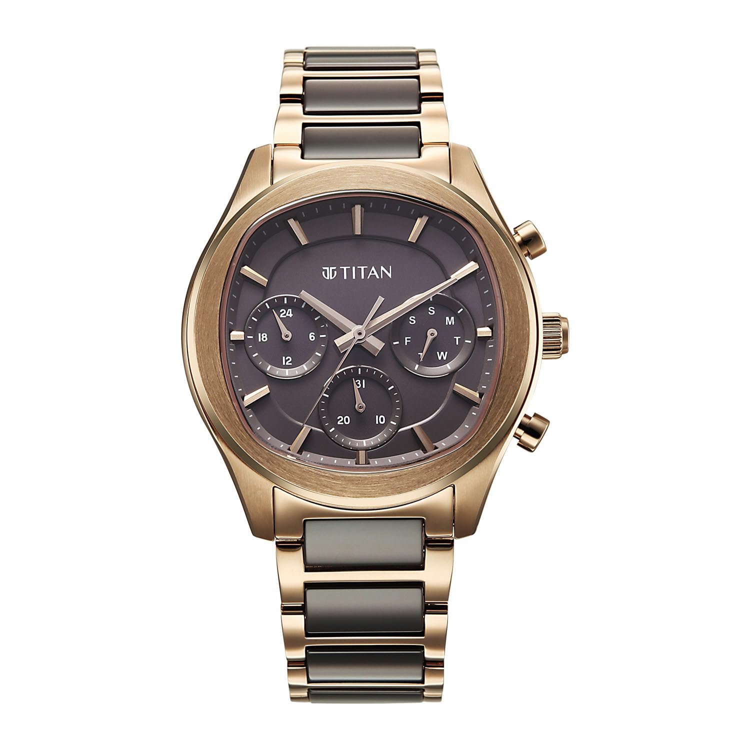 Titan Classique Ceramic Fusion Men’s Multi-Function Watch with Glossy Steel Case & Mineral Crystal - 90216KD02