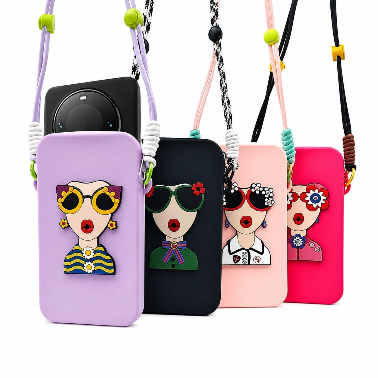 Silicone Mobile Phone Pouch with Adjustable Neck Strap | Crossbody Mobile Cover Bag for Smartphones | Soft Waterproof Phone Holder for Women & Girls (Multicolor)