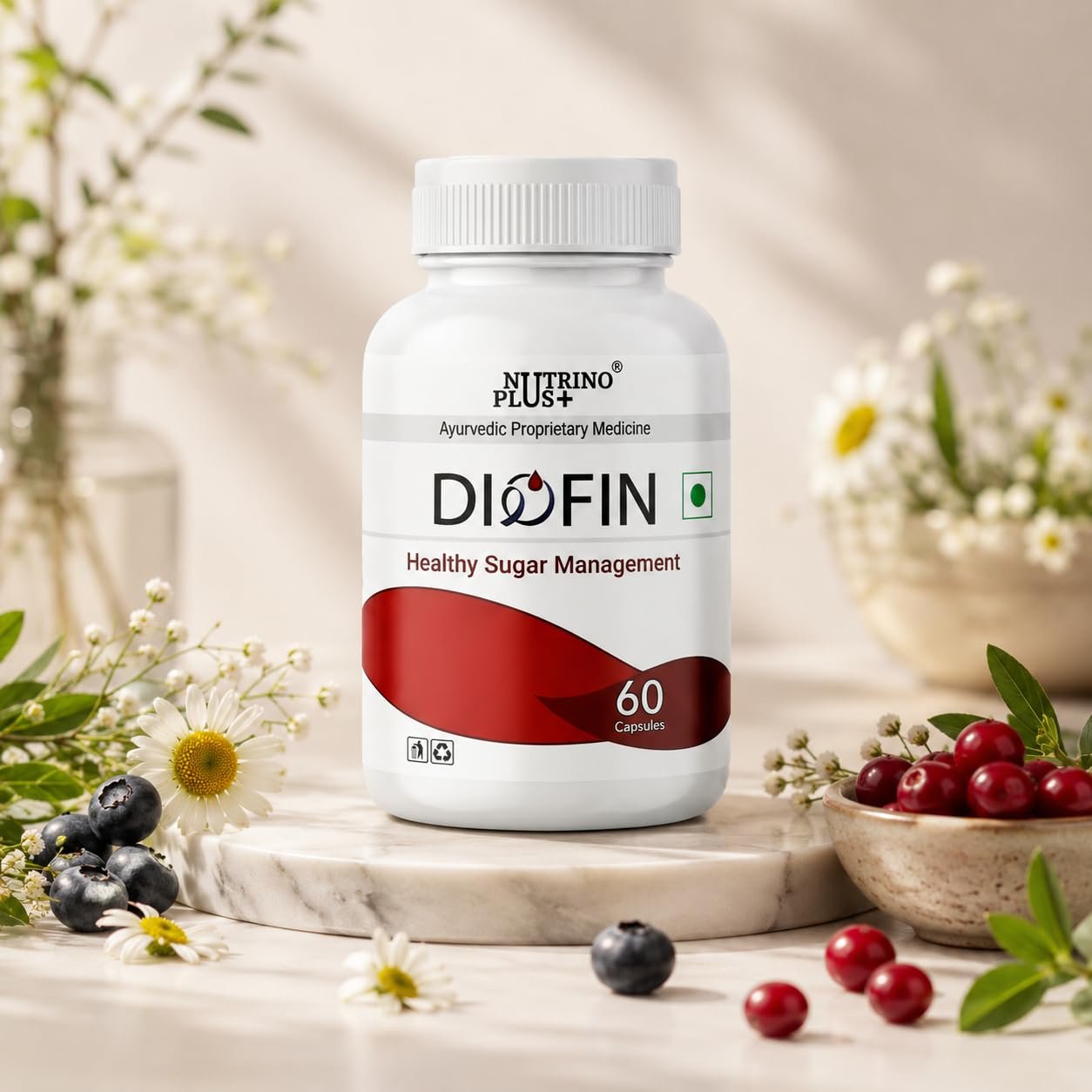 Diofin Ayurvedic Capsules for Healthy Sugar Management | 60 Capsules — 30 Day Supply | Gudmar, Karela, Haridra, Methi, Neem & Chirayata | Natural Blood Sugar Support | GMP Certified