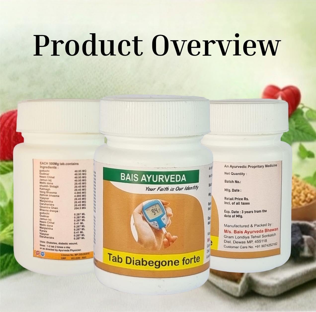 Tab Diabegone Forte 500mg tablet | Ayurvedic Herbal Diabetic Supplement | Diabetes Care Tablets | Blood Sugar Control | Bais Ayurveda |