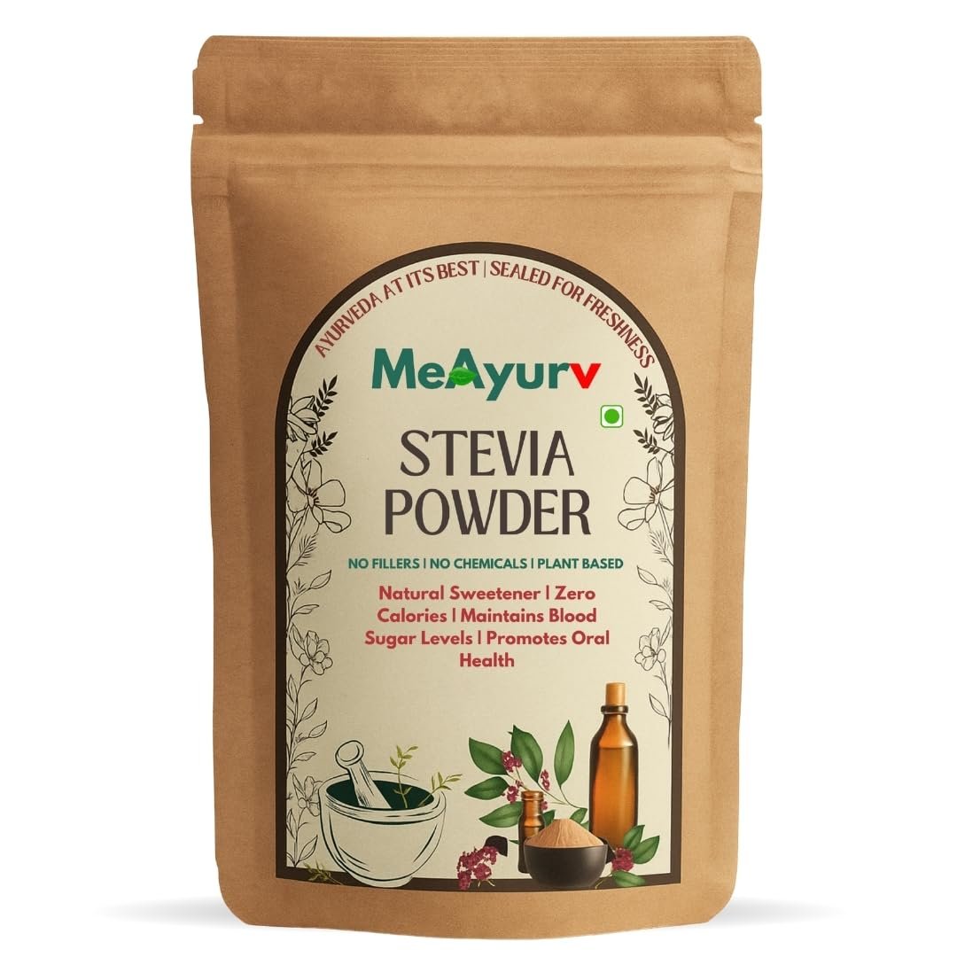 MeAyurv Organic Stevia 100g – Pure Stevia Leaf | Herbal Sugar Substitute for Natural Sweetness & Calorie Free Diet | Non-GMO, Vegan, Chemical Free