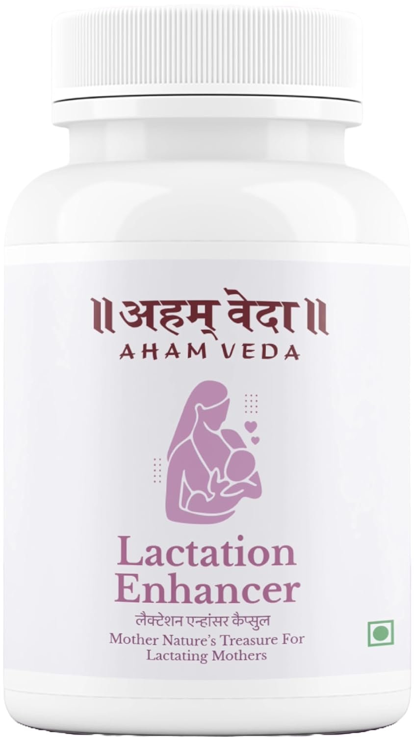 Ayurvedic Lactation Enhancer Capsules | Shatavari + 9 Herbs for Breastfeeding Mothers | Supports Healthy Milk Supply Naturally | 100% Herbal Supplement, No Added Sugar | 60 Veg Capsules, by AhamVeda