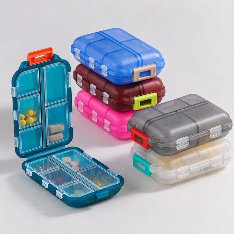 Pack of 2 Medicine Organizer & Tablet Box for Medicine | 10-Compartment Travel Pill Box | Portable Folding Moisture-Proof Vitamin Case for Daily Supplements & Fish Oil
