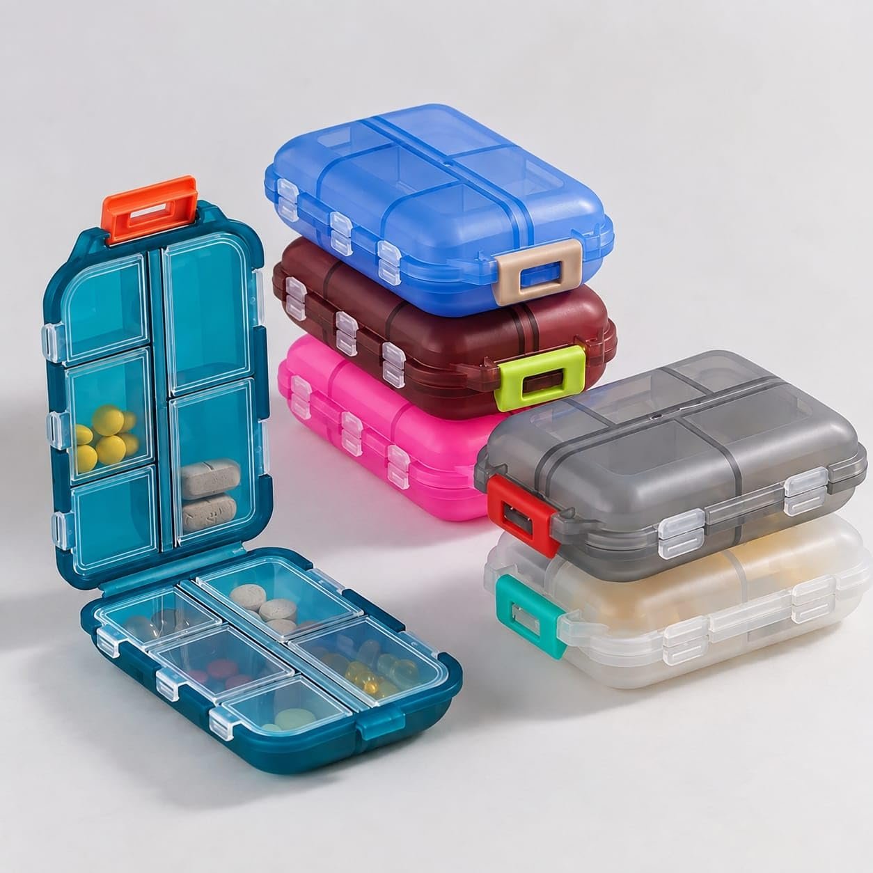 Pack of 2 Medicine Organizer & Tablet Box for Medicine | 10-Compartment Travel Pill Box | Portable Folding Moisture-Proof Vitamin Case for Daily Supplements & Fish Oil