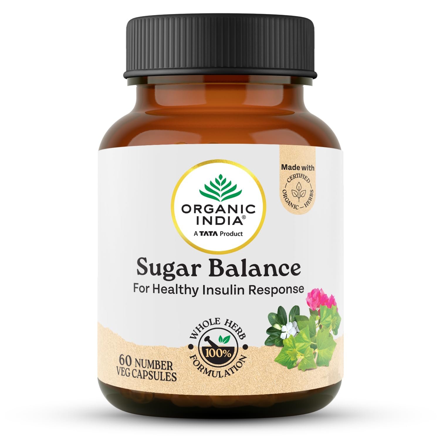 A TATA Product - Organic India Sugar Balance - 60 Veg Capsules, Naturally Supports Healthy Insulin Response & Glycemic Control, Normalize Energy Levels & Metabolism, GMP & NPOP Certified Organic