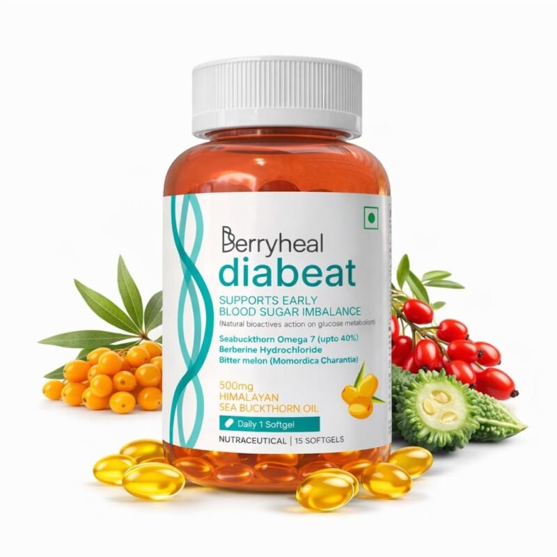 Diabeat, 900mg | Supports Healthy Glucose Metabolism & Helps Balance Early-stage Blood Sugar Levels | 40% Supercritical Seabuckthorn Omega 7, Berberine 250mg & Charantin 150mg| 100% Vegan| 15 Capsules