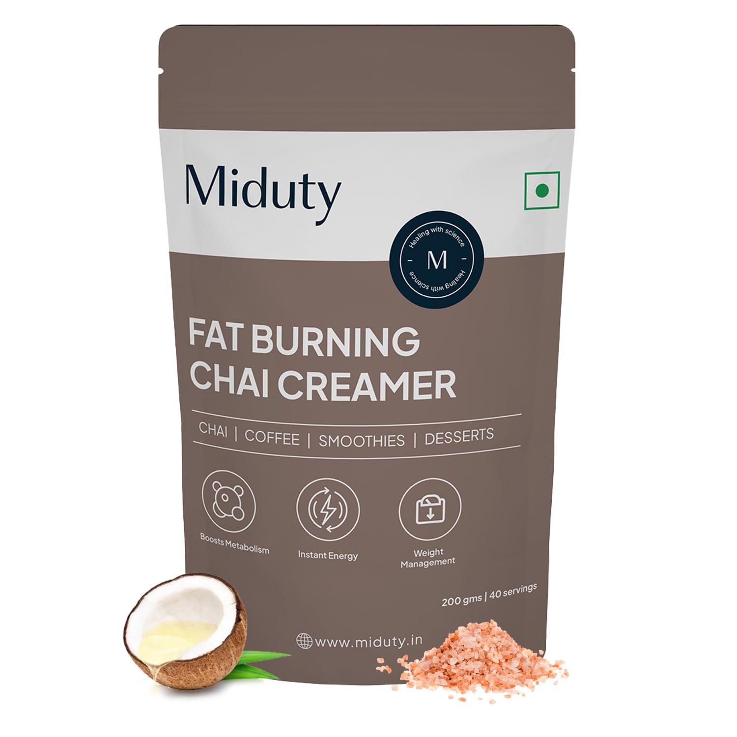 Miduty Fat Burning Chai Creamer - Fat Burning - Metabolism - Fat loss - Weight management - Diabetes care - Medium Chain Triglyceride MCT Powder 200g