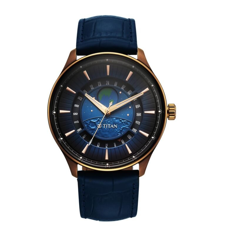 Titan Stellar Quartz Blue Round Dial Men's Watch | Leather Strap Material | Watches for Men Analog - 1890QL01