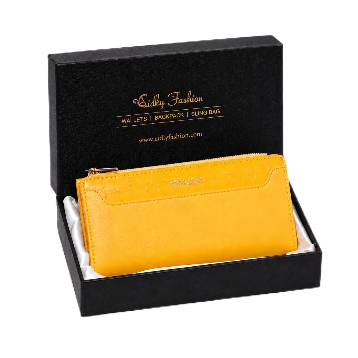Women Long Soft Leather Wallet Zip Purse Multifunction Organizer Card Holder Clutch with Phone Pocket(Yellow)
