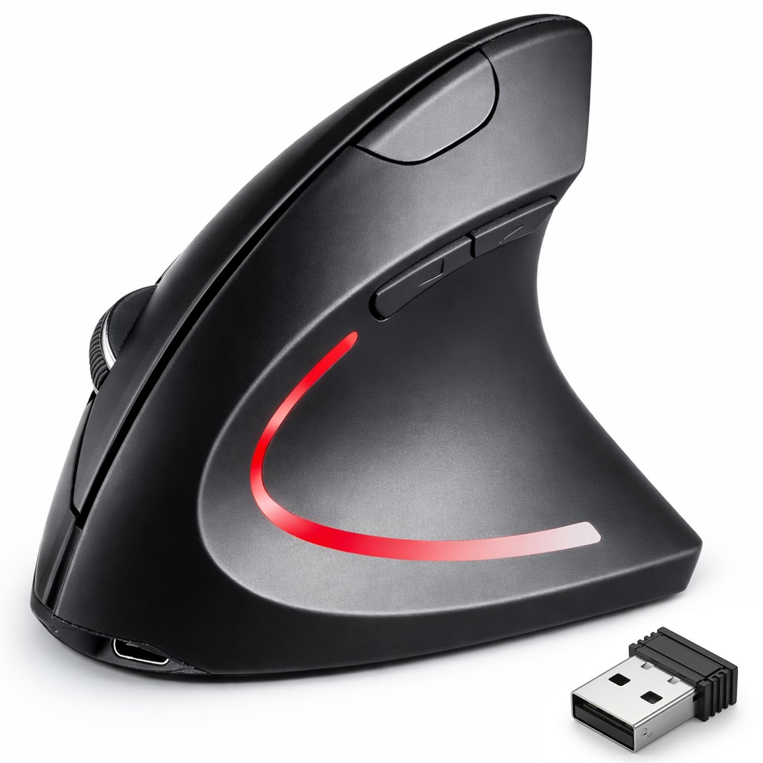 Ergonomic Mouse, Bluetooth and 2.4G Dual Mode Rechargeable Wireless Vertical Mouse, 800/1200/1600 Adjustable DPI, Quiet Clicks,6 Buttons,2.4GHz USB-A Optical Mice for Laptop/MacBook/PC/Desktop-Black