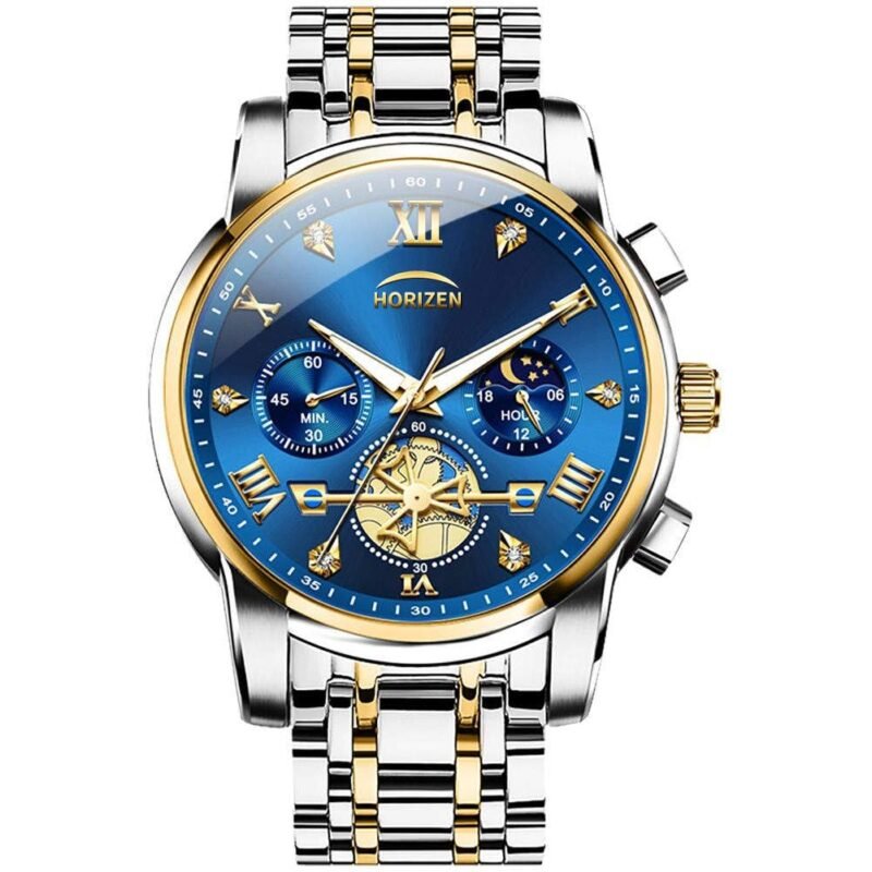 HORIZEN Stainless Steel Chronograph Luxury Analogue Watch for Men (Blue Dial)