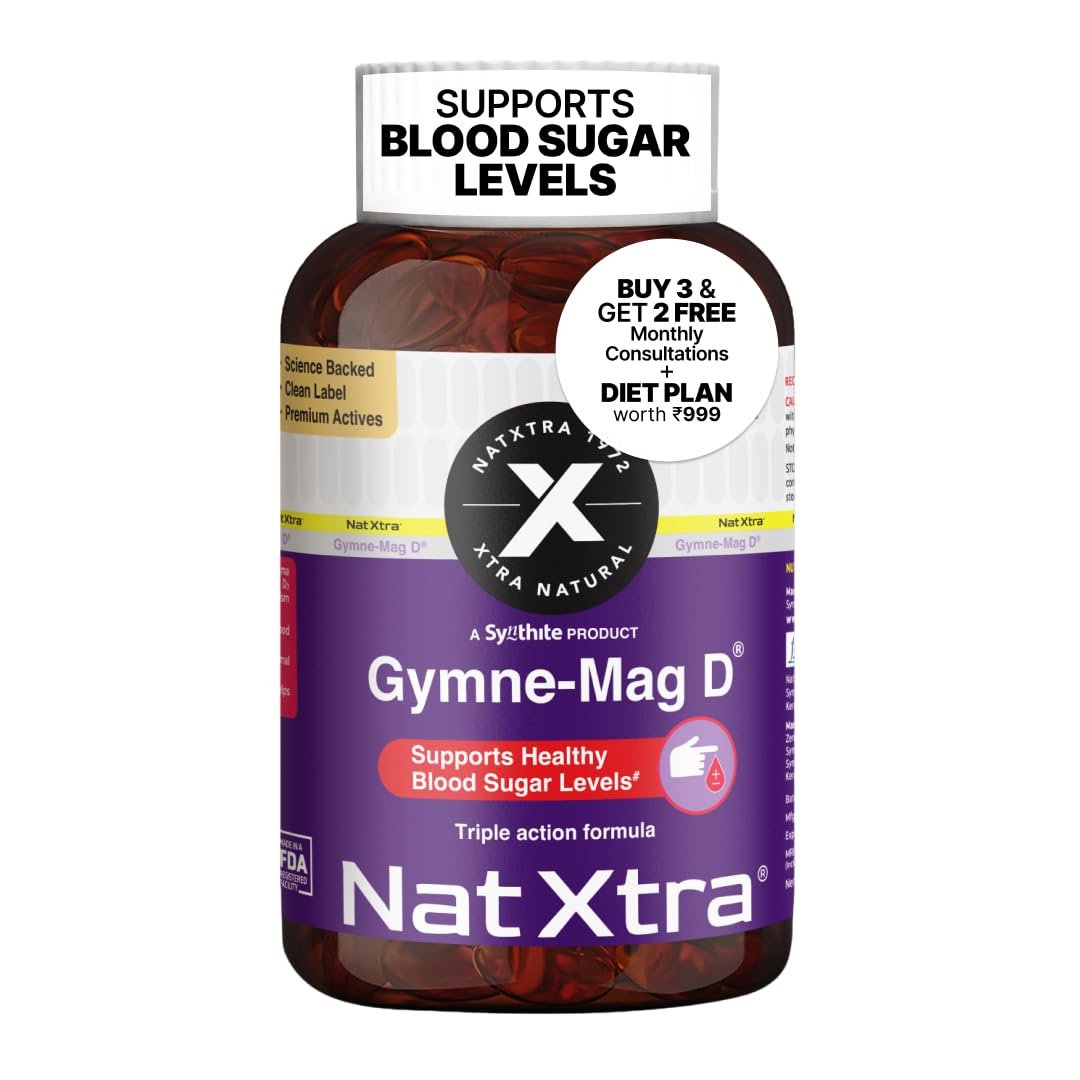NatXtra Gymne-Mag D Diabetic Care Supplement | Supports Sugar Balance, Helps Manage Sweet Cravings & Metabolic Wellness | Gymnema Sylvestre (Gurmar) + Magnesium + Vitamin D3 | 60 Vegetarian Capsules