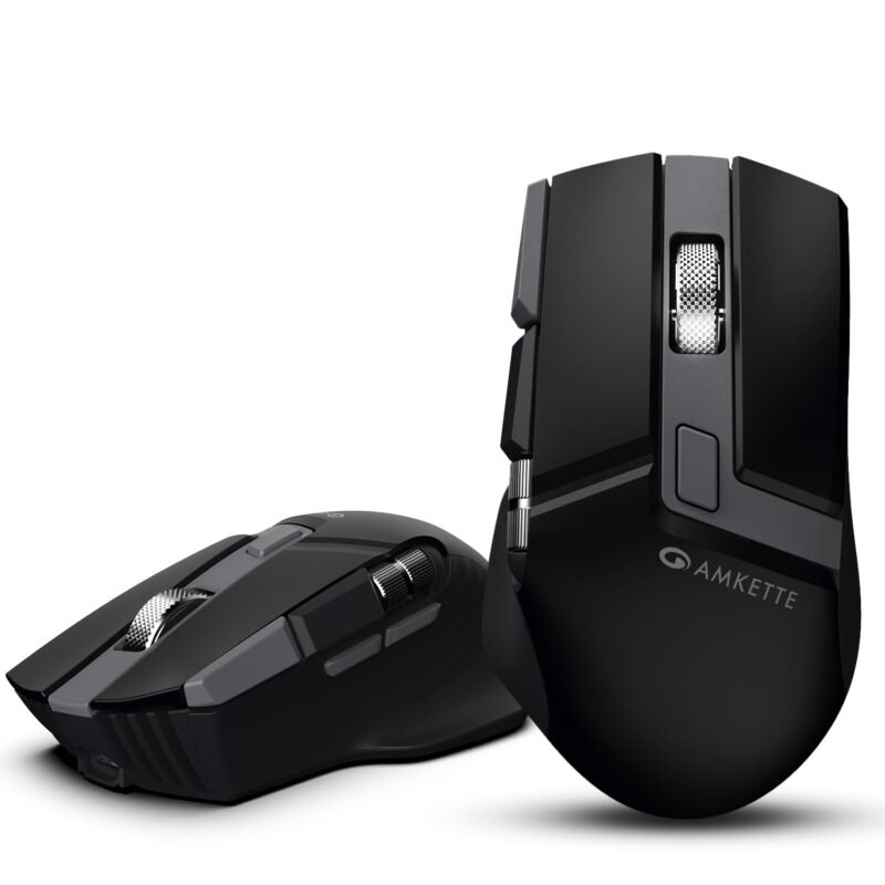 Amkette XS Series Flow S Ergonomic Wireless Mouse/Bluetooth Mouse with Side Scroll |2.4G + 3×BT, 7 Buttons, 3200 DPI Adjustable, Dedicated Fire Button, 500mAh Rechargeable | 2 Years Warranty
