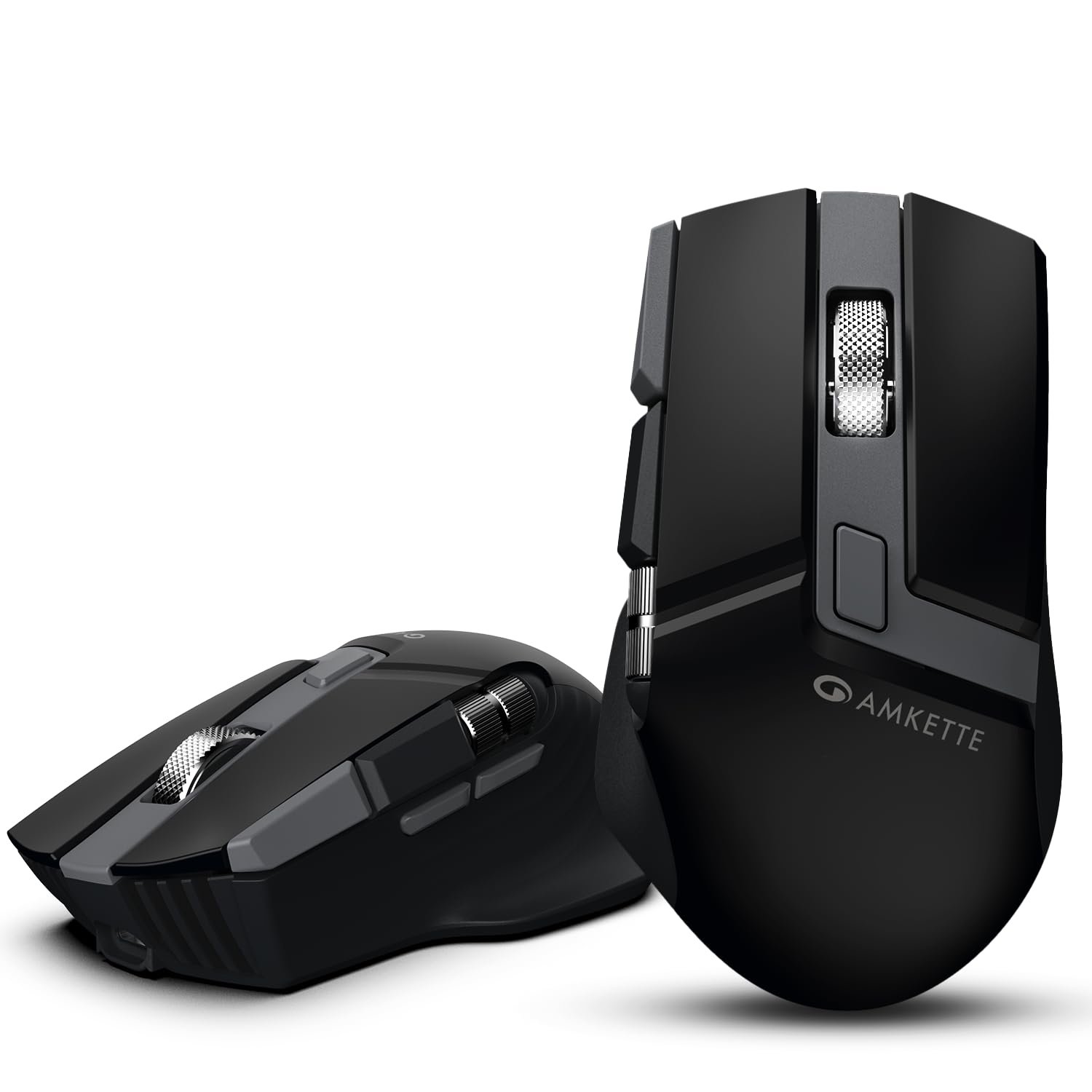 Amkette XS Series Flow S Ergonomic Wireless Mouse/Bluetooth Mouse with Side Scroll |2.4G + 3×BT, 7 Buttons, 3200 DPI Adjustable, Dedicated Fire Button, 500mAh Rechargeable | 2 Years Warranty