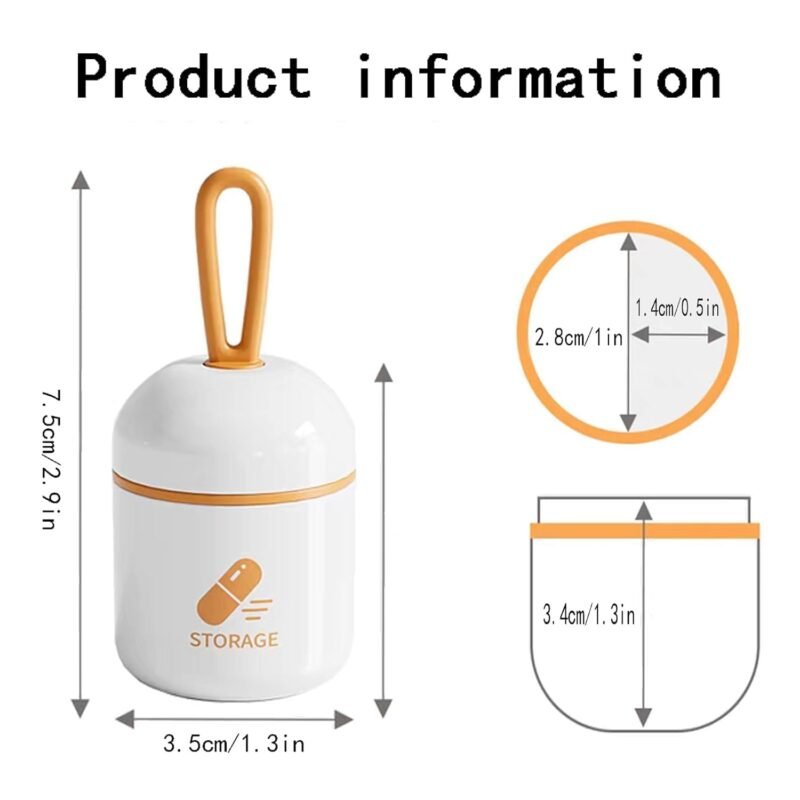Portable Capsule Pill Case, Small Round Travel Medicine Organiser with Silicone Carry Strap, Vitamin Supplement Container for Pocket and Purse (Black)