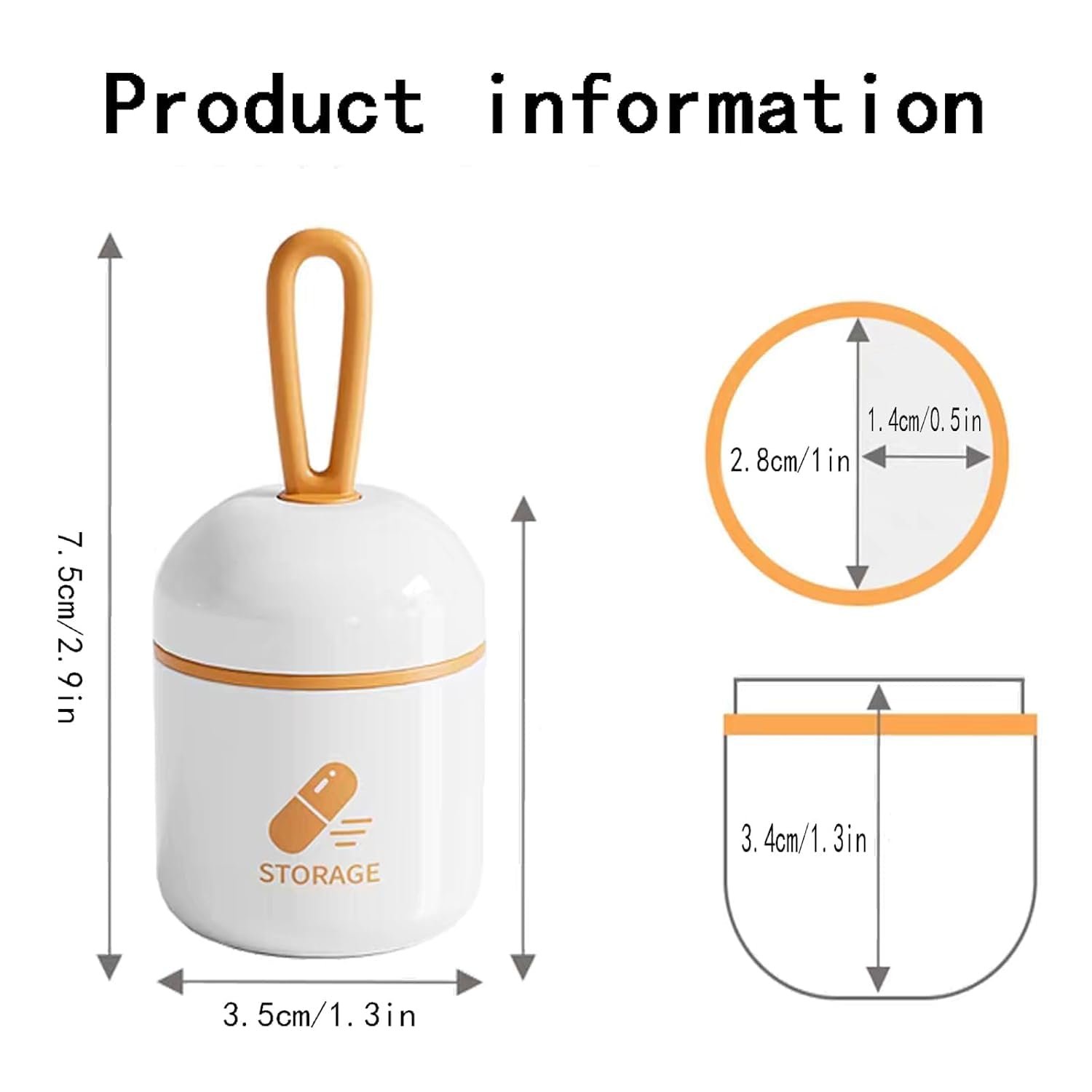 Portable Capsule Pill Case, Small Round Travel Medicine Organiser with Silicone Carry Strap, Vitamin Supplement Container for Pocket and Purse (Black)