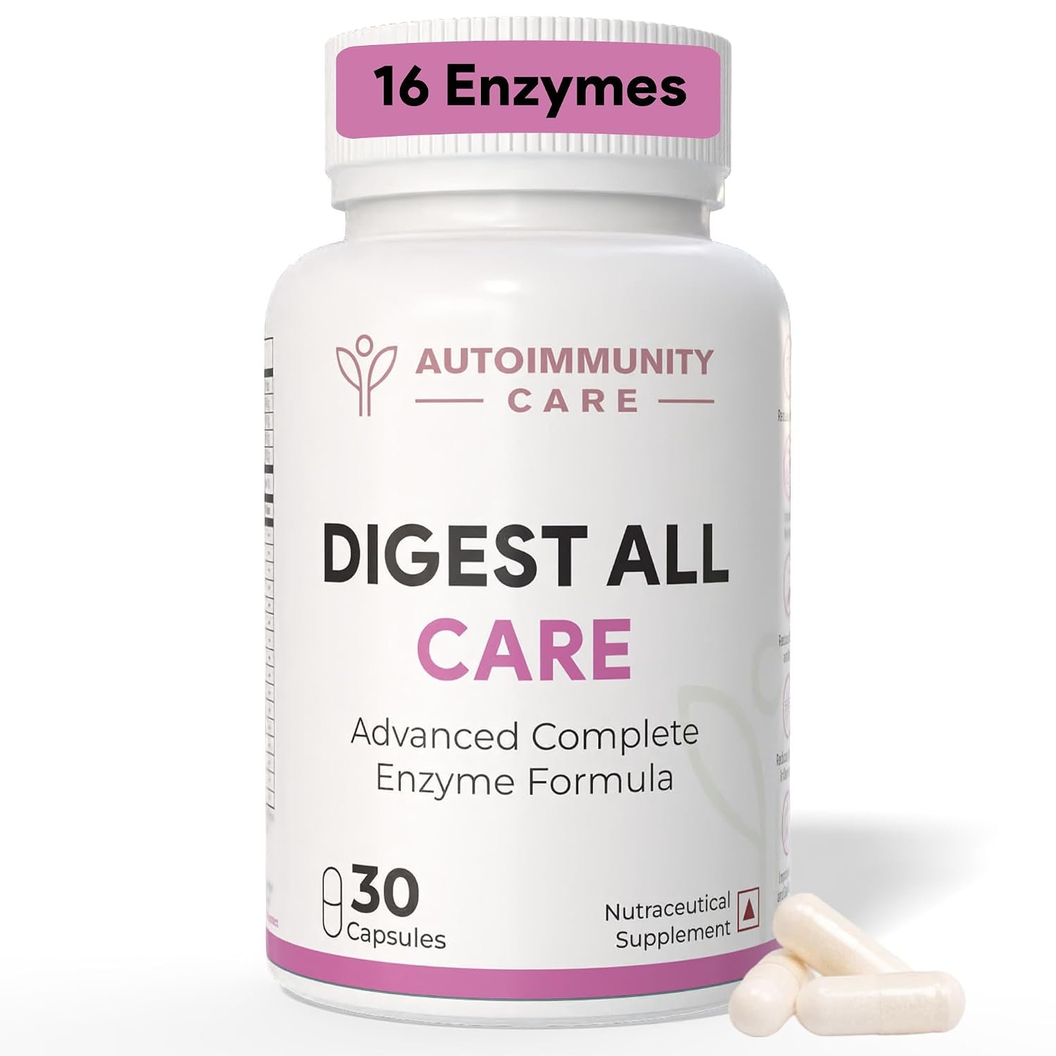 Autoimmunity Care Digest All Care – Complete Digestive Enzymes Supplement for Digestion | All-in-1 Enzymes for Digestion to Reduce Acidity, Bloating, Gas & gut Discomfort | Digestive Enzyme Tablets | 30 Caps (30 dose)