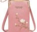 Women Sling Cross Body Wallet with Mobile Cell Phone Holder Pouch Pocket Purse Sling Bag Mini Shoulder Bags Clutch Bag with Card Slots Shoulder Strap for Womens (Pink)