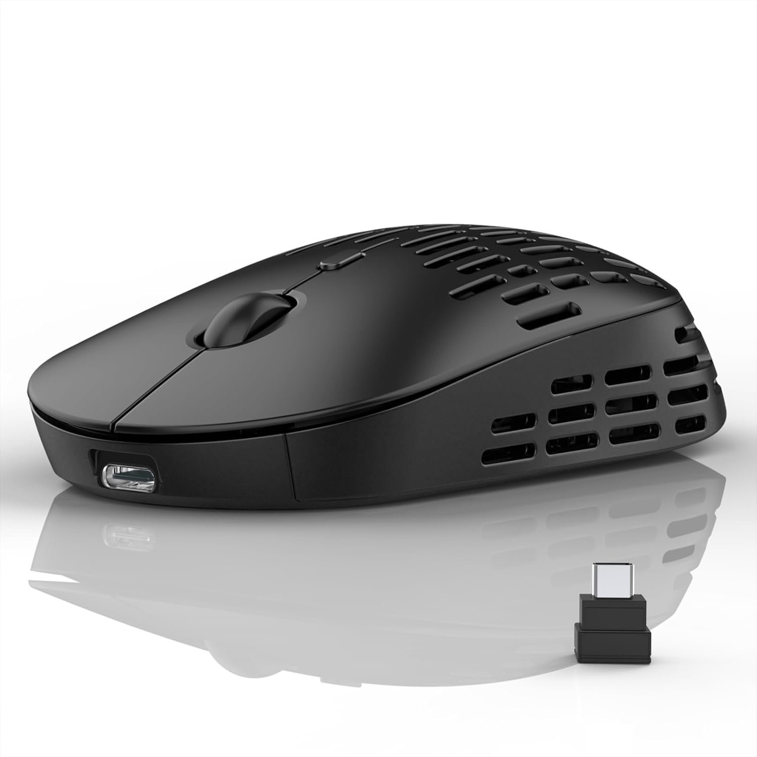 RAPIQUE Bluetooth Wireless Mouse - (BT+USB-C Receiver) Dual Mode Rechargeable Silent Computer Mice with 2.4G Type C Receiver, USB C Hollow Mouse for MacBook, Laptop, Tablet (Black)