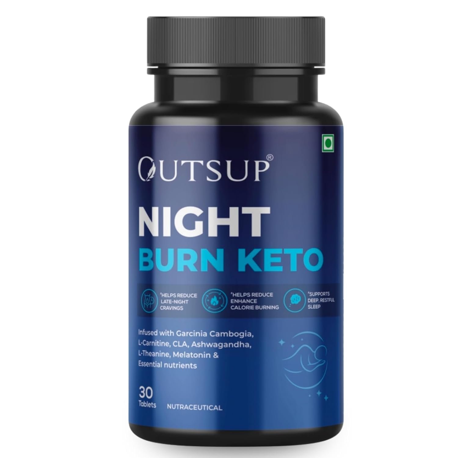 Outsup Night Burn Keto | Fat Burner During Sleep | Reduce Stress & Improve Sleep with Garcinia Cambogia, L-Carnitine & Melatonin | Weight Loss Products for Women and Men | 30 Tablets (Pack of 1)