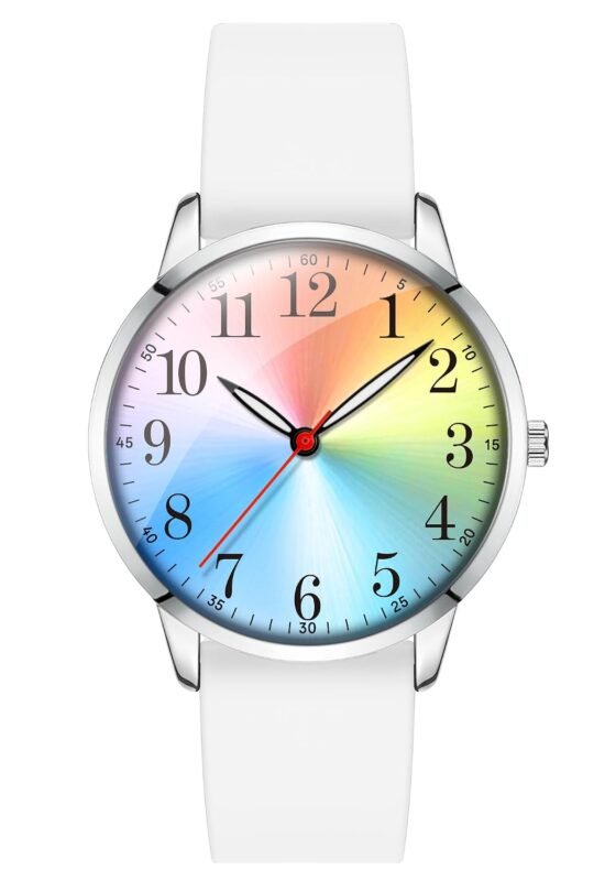 Letoff Stylish Analog Woman/Ladies/Girls Watch, Round Colorful Rainbow Dial, Silicone Strap, 30M Water Resistant，Wrist Watch for Woman