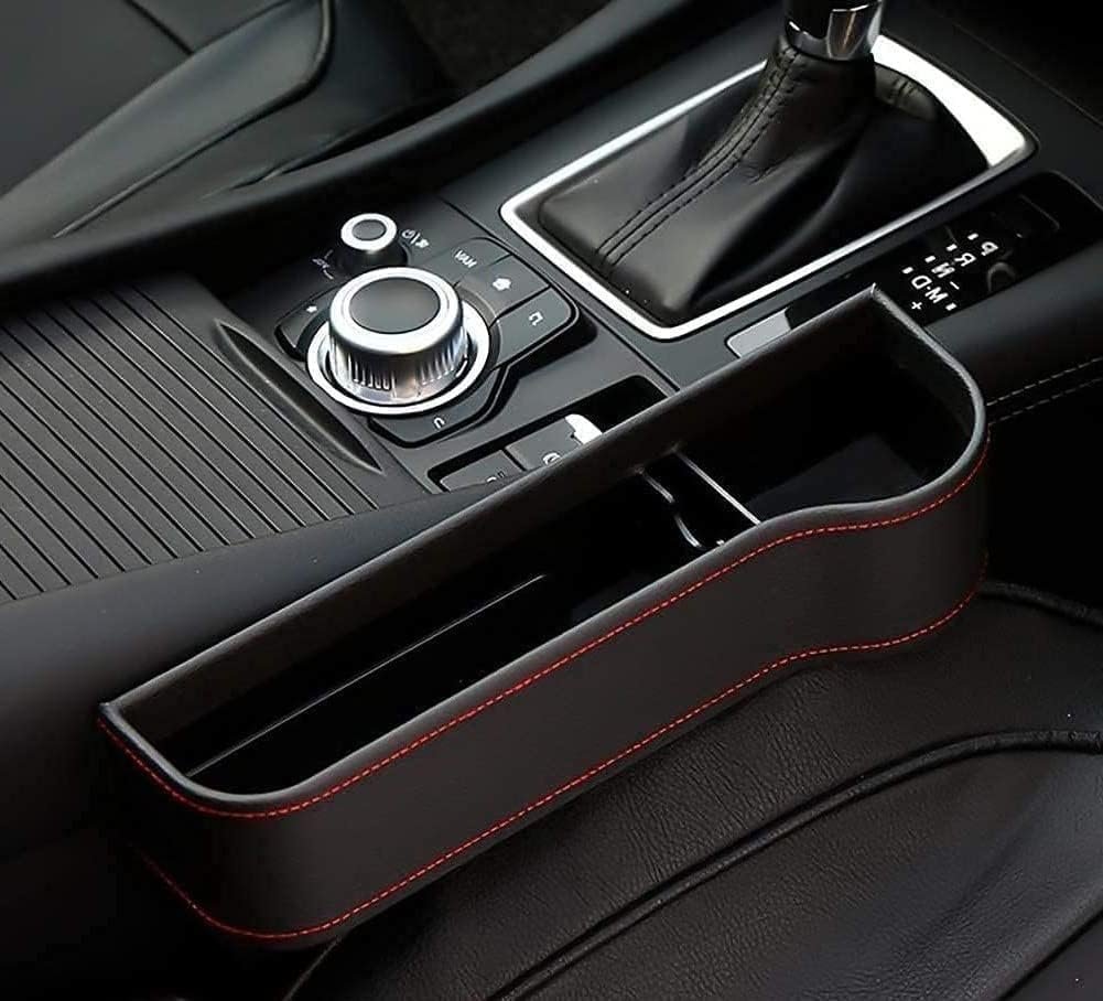 Car Seat Gap Filler Organizer with Cup Holder - PU Leather Side Storage Box with Charging Hole, Anti Drop Seat Gap Pocket for Phone, Wallet, Keys and Bottles for Cars SUVs