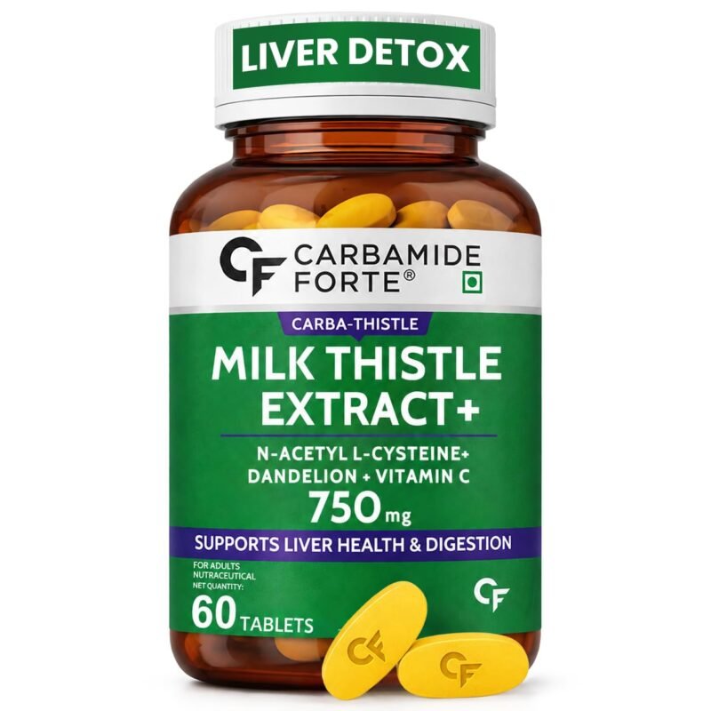 Carbamide Forte Milk Thistle Tablets | Liver Detox Supplement with NAC, Dandelion & Vitamin C | NAC Supplement to support Liver Health & Digestion - 60 tablets