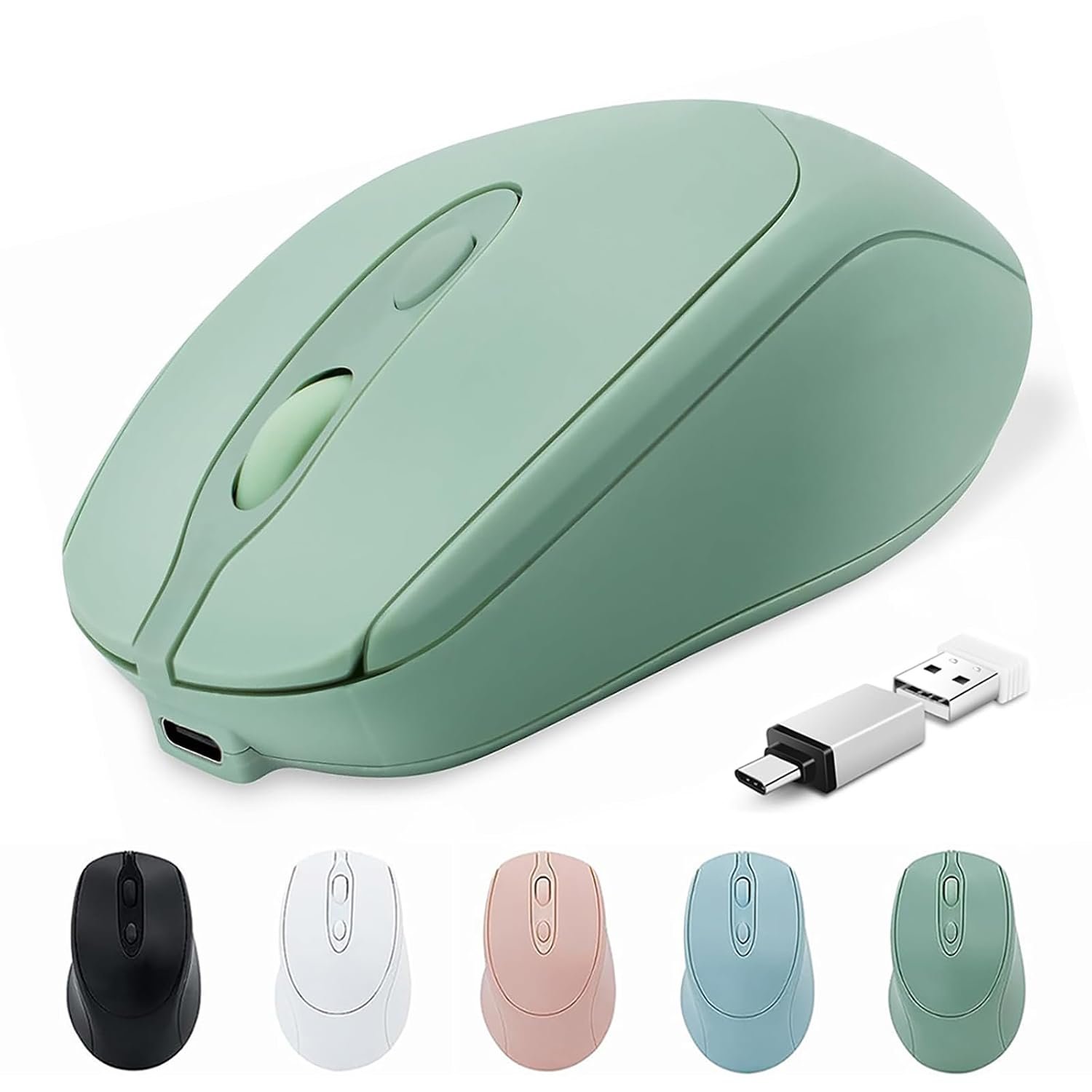 Bluetooth Wireless Mouse USBC for Mac Book Pro/Laptop/Computer, Silent Rechargeable Wireless Mouse Compatible with Macbook Air/iMac/Surface Pro 3-in-1 Connection (BT5.2/3.0, 2.4G USB A, Type-C)