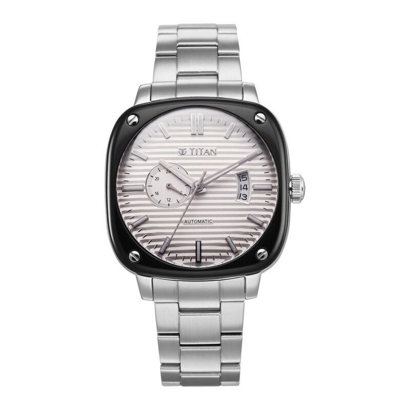 Titan Vintage Concealed Automatic Analog with White Dial Silver Stainless Steel Strap Watch for Men - 90225KM01