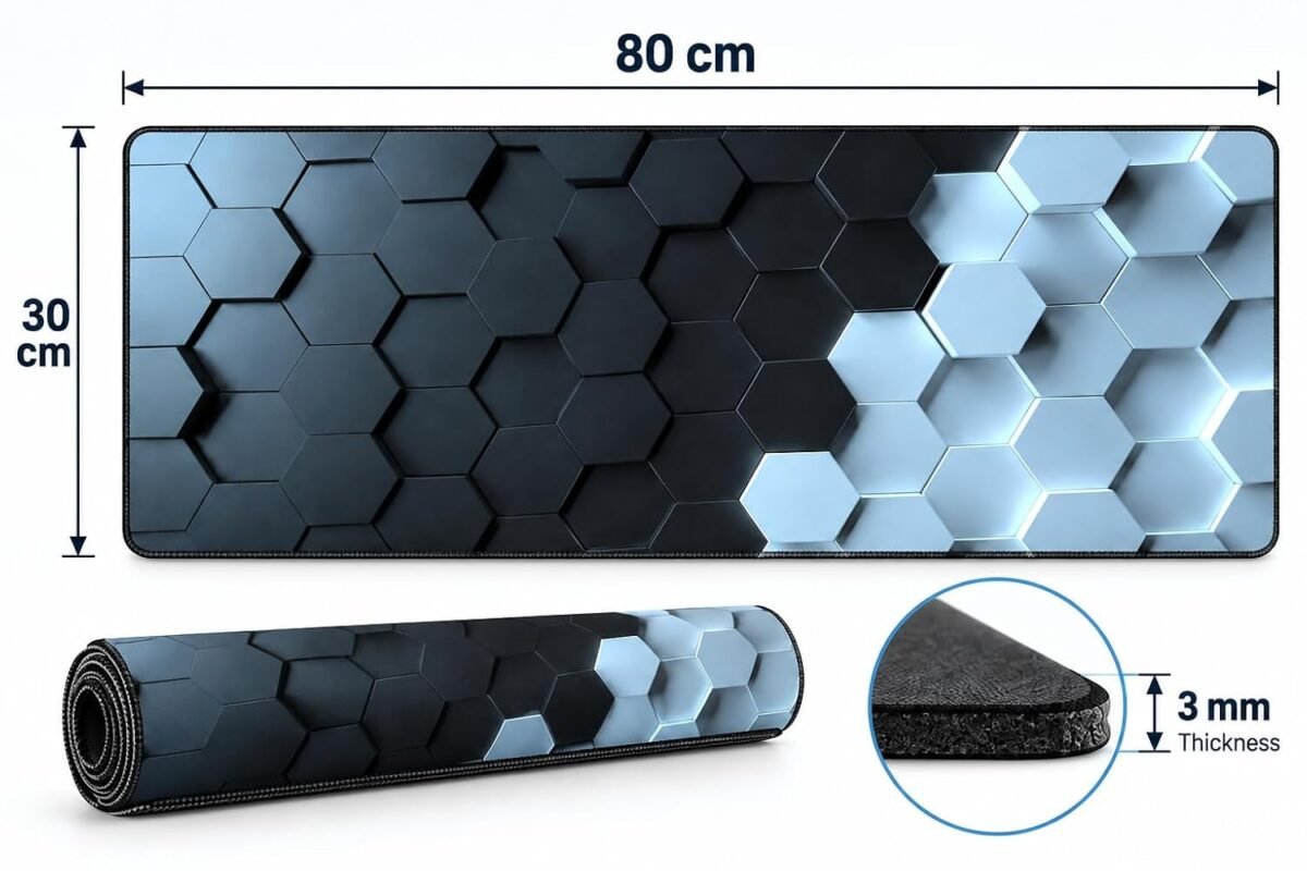 Large Gaming Mouse Pad 80 x 30 cm Extended Gaming Mouse Pad & Desk Mat with Honeycomb Design Non-Slip Rubber Base Waterproof Surface Stitched Edges for Keyboard, Mouse, Office