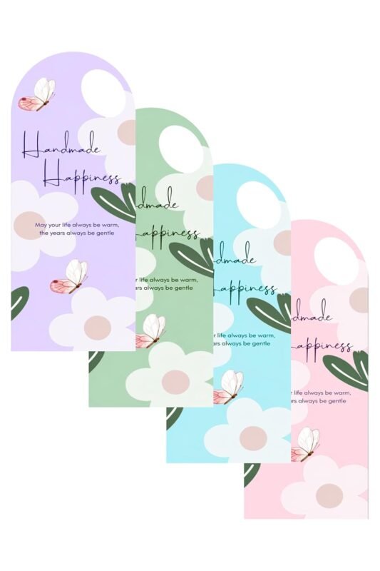 Handmade Happiness Arch Flower Holder Cards, Gift Packaging Tags 10 x 24 cm | Pack of 24 | 4 Assorted Designs (6 Each)