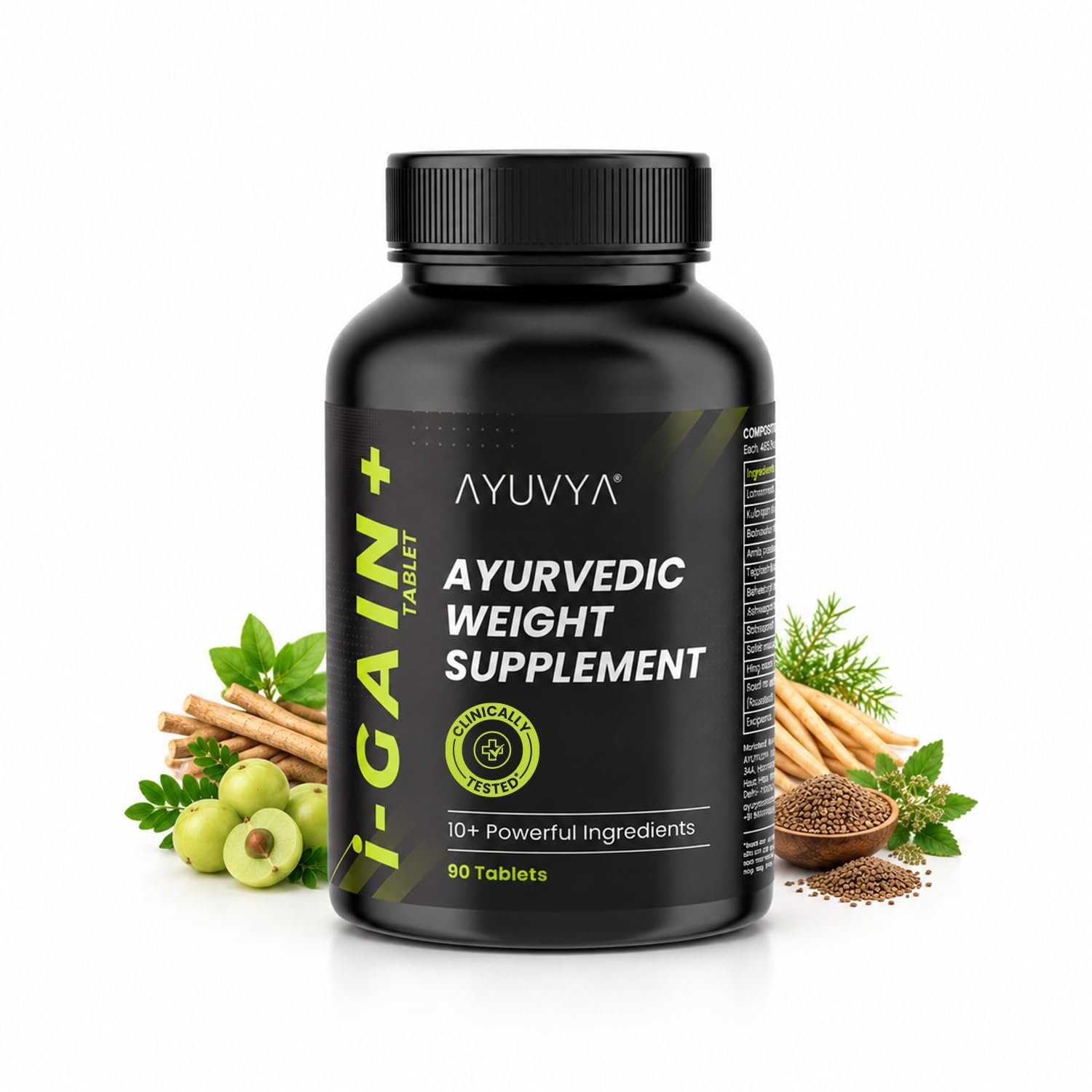 Ayuvya i-GAIN+ | Clinically Proven Ayurvedic Weight Gainer | Helps in Improving Appetite & Weight | 90 Tablets | As Seen on Shark Tank