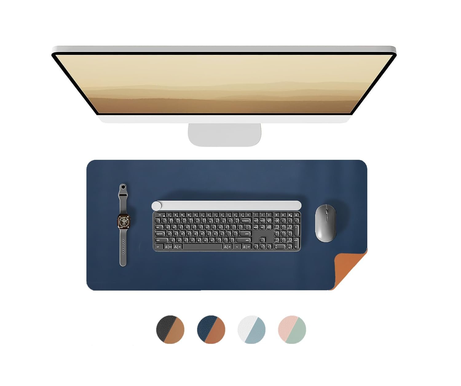 Bellblock Large Extended Reversible Desk Mat/Mouse Pad/Gaming Pad for Office/Home| Vegan Leather | Anti-Skid, Slip-Resistant, Splash-Proof | Blue & Tan | 60x30cm