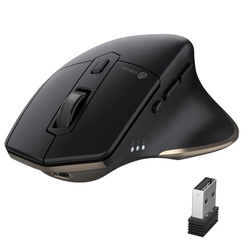iClever Bluetooth Mouse MD172, Wireless Dual Mode(Bluetooth+USB), Multi-Devices Ergonomic with 5 Adjustable DPI and 7 Buttons, Rechargeable Silent Mice for Laptop/iPad/MacBook/Tablet/PC