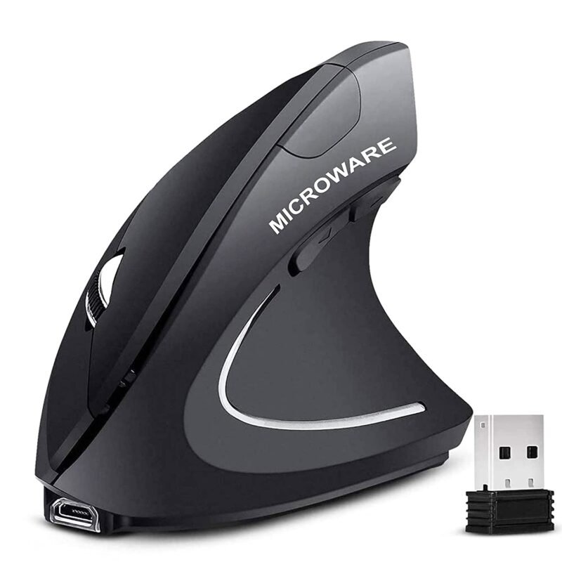 atdaraz 2.4G Wireless Vertical Ergonomic Optical Mouse, 2400DPI, 4 Buttons and 1 Wheel for Laptop, Desktop, PC, MacBook - Black