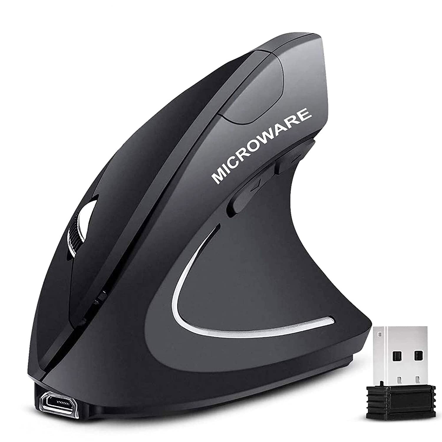atdaraz 2.4G Wireless Vertical Ergonomic Optical Mouse, 2400DPI, 4 Buttons and 1 Wheel for Laptop, Desktop, PC, MacBook - Black