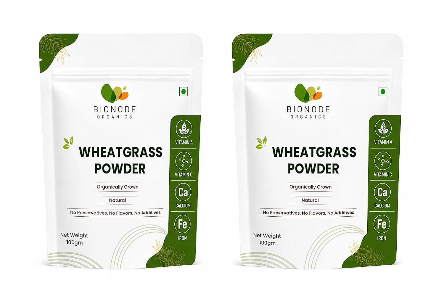 Certified Organic Wheatgrass Powder - Non-GMO, Vegan | Superfood Detoxification, Blood Sugar Regulation & Skin Health for A, C, E, vitamins etc (Pack of 2, 100 gm Each Package)