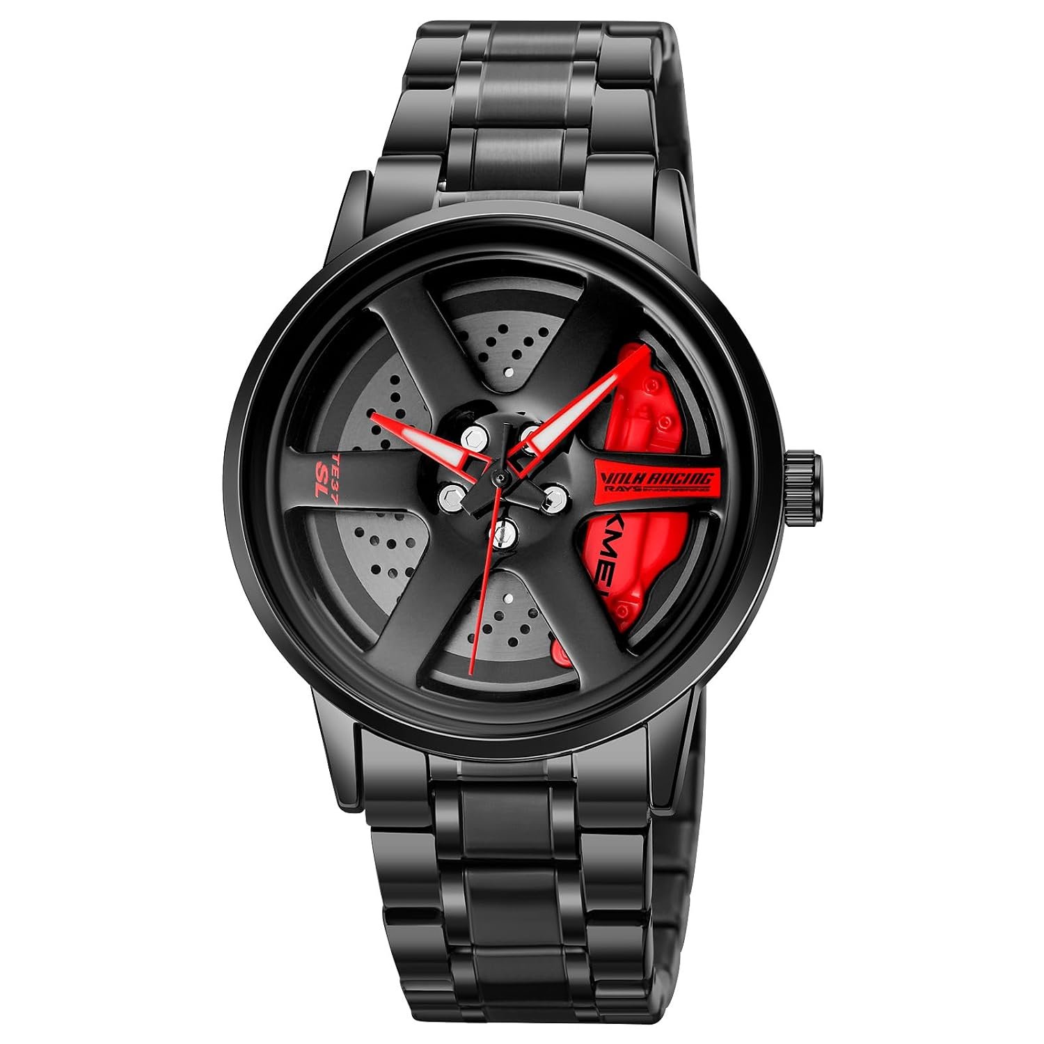 SKMEI Men's Spinning Car Wheels Rolling Creative Fashion Watches for Men, Analog Watch Black Dial Zink Alloy Case Men's Watch, Black Color Stainless Steel Band, Rolling Wheel Gift Wristwatch - 1787