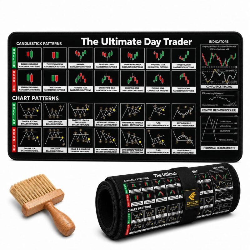 Trading Desk Mouse Pad 800 x 300 x 3mm, Extended Gaming Mouse Pad with Candlestick Chart Patterns, Anti-Slip Rubber Base, Stitched Edges, Waterproof Keyboard & Mouse Mat for Office, PC & Laptop