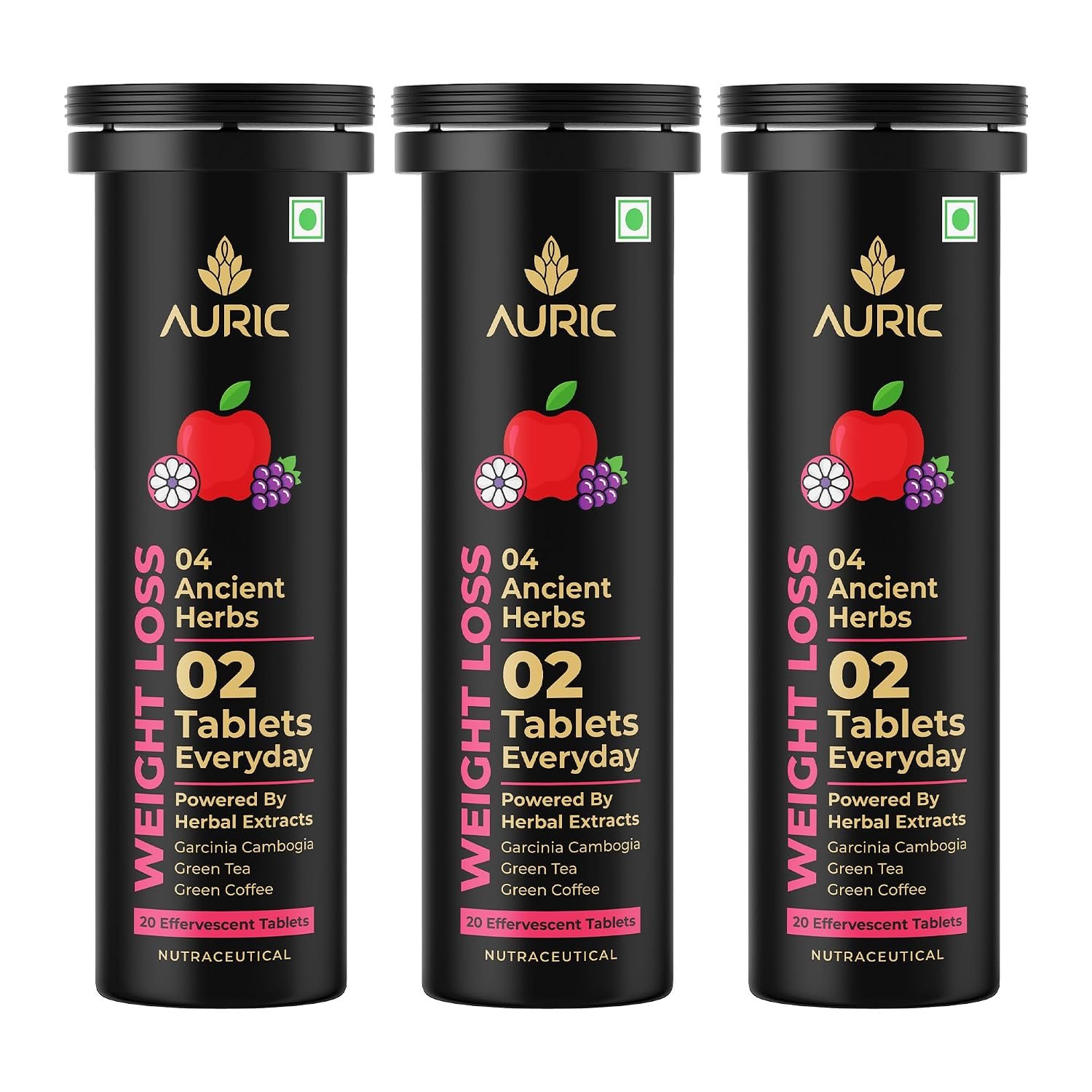 Auric Get Slim Effervescent | 60 Tablets Power of Green Coffee, Green Tea, Grape Seed & Garcinia Cambogia | For Men & Women