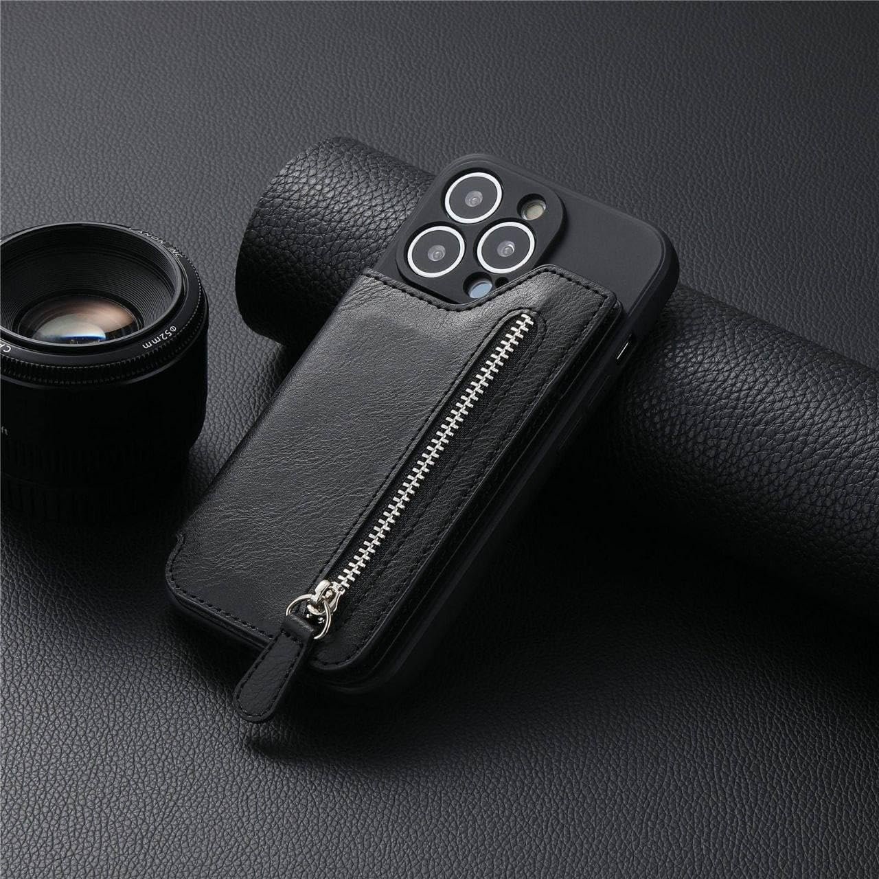 Wallet Phone Case with Card Holder & Zipper Pocket, PU Leather Flip Cover with Kickstand, Magnetic Closure, Shockproof Protective Mobile Cover for Compatible Smartphones Multicolor