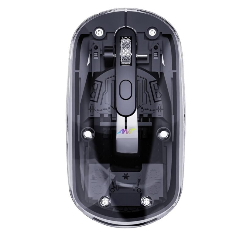 ANT OM140 PRO Ultra Lightweight Transparent Wireless Mouse 2.4GHz & Bluetooth 5M Range RGB Lighting, Rechargeable Battery, Slim Portable Mouse for Laptop, PC, MacBook, Chromebook, iPad, Tablet –Black