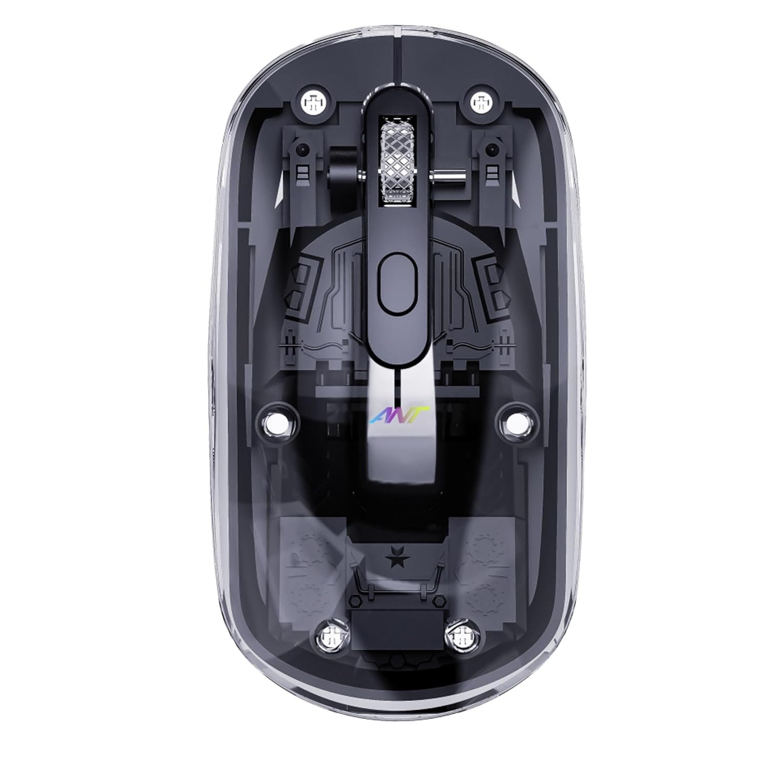 ANT OM140 PRO Ultra Lightweight Transparent Wireless Mouse 2.4GHz & Bluetooth 5M Range RGB Lighting, Rechargeable Battery, Slim Portable Mouse for Laptop, PC, MacBook, Chromebook, iPad, Tablet –Black