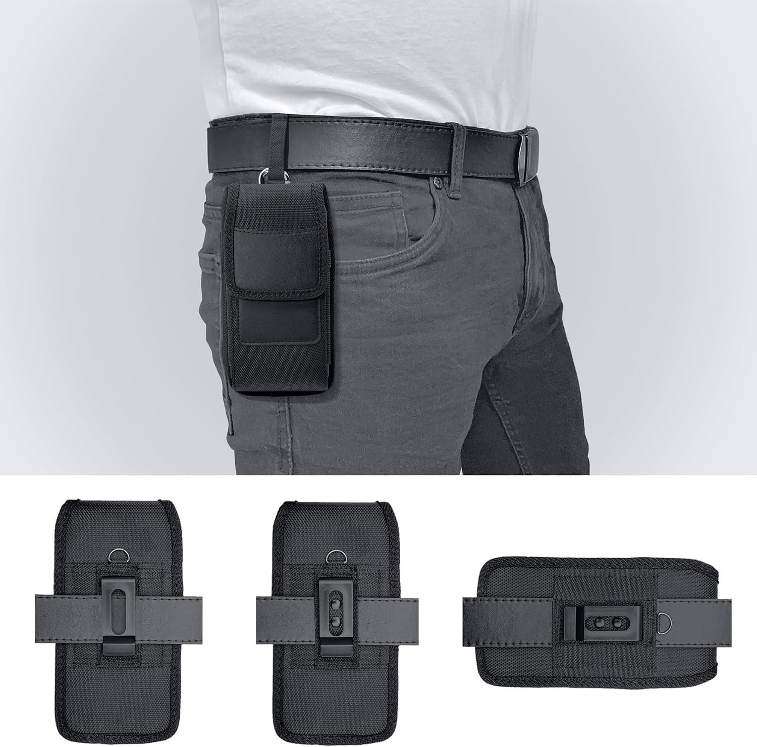 DRAWBRIDGE Phone Holster for Men – 6.8'' Nylon Belt Clip Pouch with Card Holder | Mobile Purse Holster Case for All Phones – Large Capacity, Durable & Lightweight (Black)