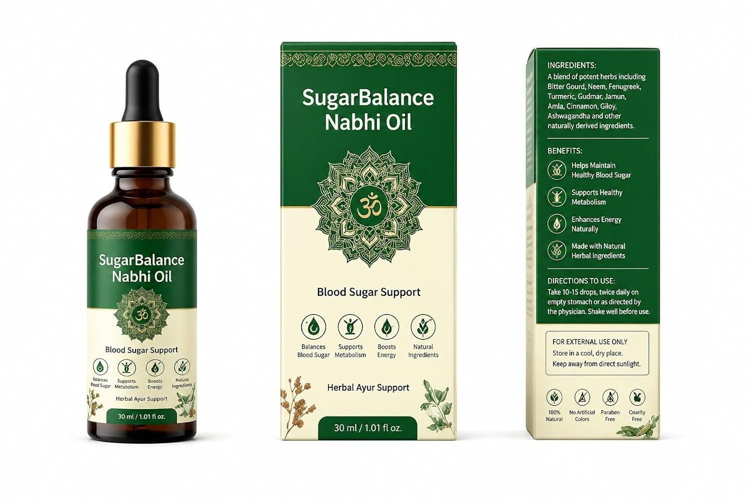 SugarBalance Nabhi Oil 30ml | Ayurvedic Herbal Navel Care Oil for Belly Button | Premium Botanical Blend for Daily Personal Wellness & Skin Nourishment | Lightweight Fast-Absorbing Nabhi Telam | External Use for Men & Women