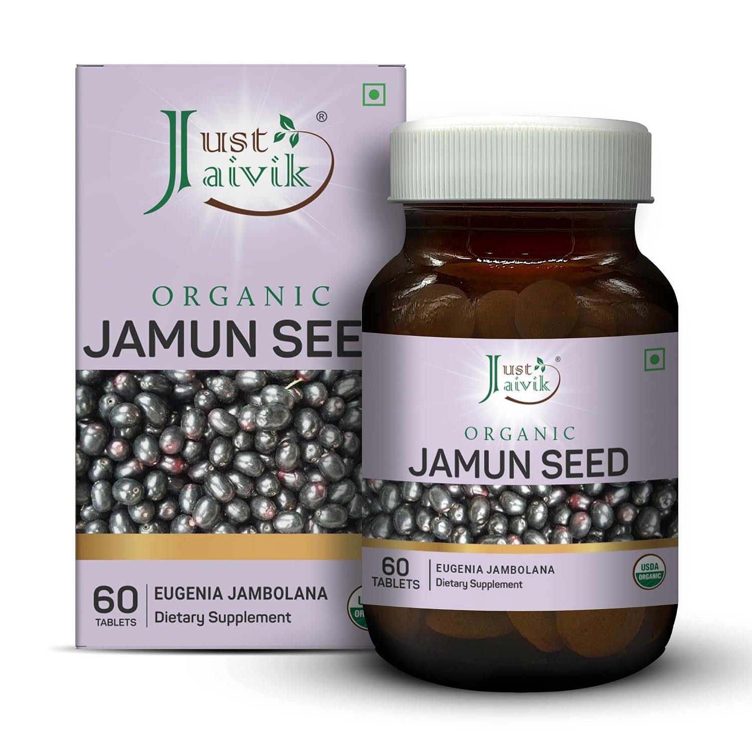Just Jaivik Organic Jamun Seed Tablets 600 mg 60 count